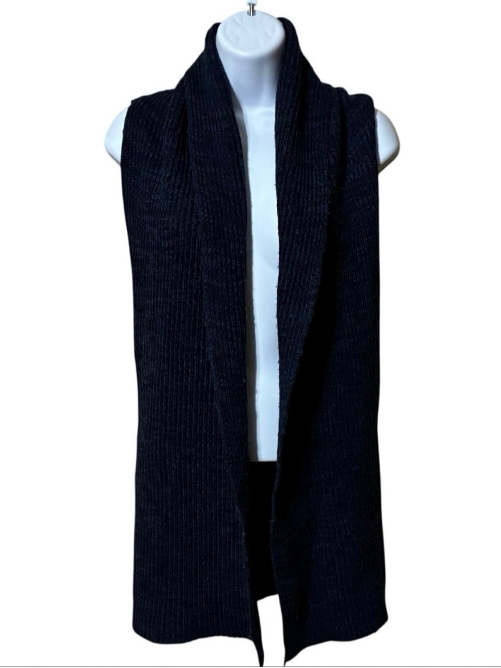 Banana Republic Merino Wool Open Ribbed Long Line Sweater Cardigan Vest XL Navy